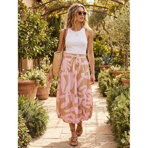 Lee Matthews Pink Beige Bubble Skirt Midi 100% Cotton Size 00 Womens Drawstring